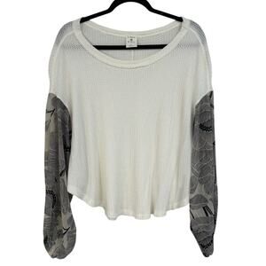 By Together + Collection White Floral Print Balloon Sleeve Top Womens Small